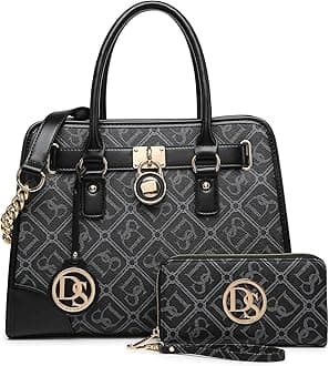 Women Handbags Top Handle Satchel Purse Shoulder Bag Hobo Bag Work Bag Set 2pcs (DS Black)