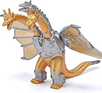De-Lite™ Action Figures Soft Touch Vinyl Plastic Collectible Model Toys… (Mechanical Ghidorah 3-Headed - Gold/Silver, 15cm)