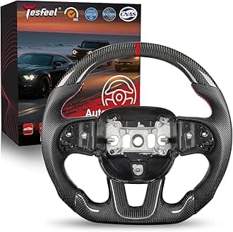 Steering Wheel for Dodge Charger for Dodge Challenger 2015-2024, 3K Real Carbon Fiber Steering Wheel D-shaped Flat-bottom Preforated Leather Grip (SXT/GT/RT/SRT/For Hellcat)