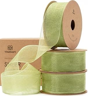 - Vitalizart Sage Green Ribbon Organza Sheer Ribbon 1 inch x 30 Yd Handmade Fabric Ribbons for Gift Wrapping Christmas Tree Crafts Bows Wedding Invitations Wreaths Wrap