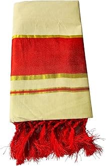 ALLUVYWomen's Kuthampully Kerala Kasavu Saree with Kunjalam (Tussle) Tissue Plain - EKM-795