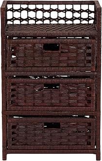 Household Essentials Hand-Woven Paper Rope 3-Drawer Chest, Dark Brown Stain
