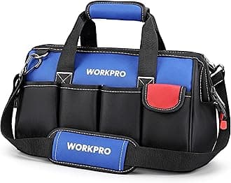 WORKPRO 14-inch, Small Tool Bag Organiser, Multi-Purpose Wide Open Mouth Storage Bag, Waterproof Electricians Tool Bag with Adjustable Shoulder Strap