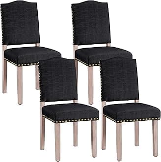 Yaheetech Dining Chairs Set of 4 Modern Kitchen Chairs with Nailhead Trim and Upholstered Seat for Home, Living Room, Kitchen, Black
