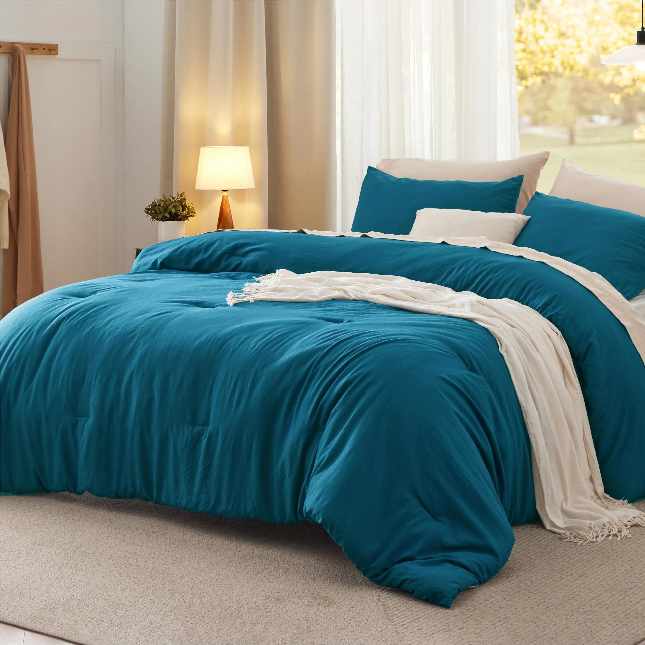 Full Comforter Set, Teal Soft Prewashed Bedding for All Seasons, 3 Pieces GentleSoft™ Bed Set, 1 Lightweight Comforter (82"x86") and 2 Pillowcases (20"x26")