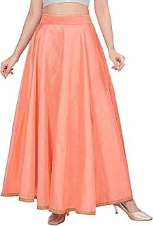 Studio Shringaar Women's Poly Silk Skirt/Lehenga with 8 Meters Flare (Double Ghera) (Peach, Free Size)