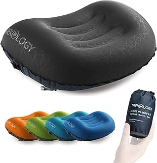 TREKOLOGY Ultralight Inflatable Camping Travel Pillow - Aluft 2.0 Compressible, Compact, Comfortable, Ergonomic Inflating Pillows For Neck & Lumbar Support While Camp, Hiking, Backpacking