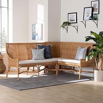 Bali & pari Baako Rattan 2-Piece Dining Nook Bench Set with Tall Backrests, Light Honey