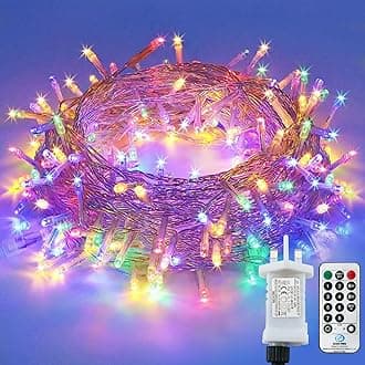 Christmas Tree Lights,12M 120LED Fairy Lights for Bedroom,8 Modes Plug in Fairy Light with Remote Control,Indoor/Outdoor String Lights for Bedroom Party Xmas Decorations(Multi-Coloured)
