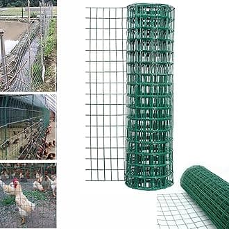 Garden Fence Green PVC Coated Wire Mesh Fencing Rolls 0.9m x 10m Hot Dipped Galvanized Netting 100mm x 75mm Hole Size Holland Wire mesh Anti-Rust Chicken Wire Fencing for Garden Outdoor