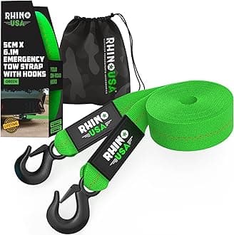 Rhino USA Recovery Tow Strap (5 cm x 6.1m) - 4500 kg Break Strength - Emergency Recovery Tow Rope for UTV, ATV & More - Heavy Duty Towing for Offroad 4x4 - Compatible with RZR and Can-Am