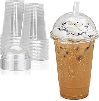 Fit Meal Prep 500 Pack 20 oz Clear Plastic Cups with Dome Lids Disposable Iced Coffee Cup for Tea, Juice, Smoothie, Boba, Milkshake, Other Cold Drink Crack Resistant, Sturdy