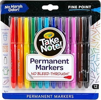 Crayola Take Note Permanent Markers, Fine Point, School Supplies, 12 Count