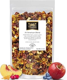Traina Home Grown All American Sun Dried Fruit Blend - Diced Peaches, Cranberries, Blueberries, Apples, Golden Raisins, Non GMO, Gluten Free, Packed in Resealable Pouch (2 lbs)
