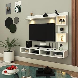 Anikaa Kirina Engineered Wood Wall Mount TV Unit with LED Lights TV Cabinet TV Entertainment Unit Set Top Box Stand (White) (Ideal for 43 Inch)(D.I.Y)