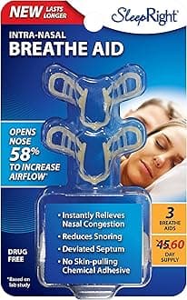 New SleepRight Intra-Nasal Breathe Aids Breathing Aids for Sleep Nasal Dilator - 3 Pack