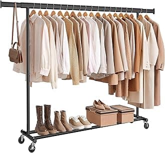 SONGMICS Clothes Rack on Wheels, Heavy Duty Clothes Rail, 45 x (160-200) x 161.5 cm, with Extendable Hanging Rail, 150 kg Load Capacity, Easy Assembly, Portable, Black HSR175B01