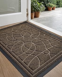 DEXI Front Door Mat Outside Entrance, Heavy Duty Non Slip Low Profile Doormat for Entryway, Trap Dirt and Moisture Welcome Mats, Easy Clean, Patio, Garage, 17x29, Brown