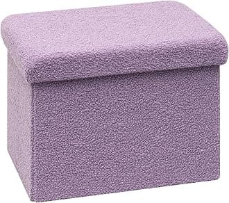 Bonlife Ottoman Seat with Storage,Folding Small Footstool for Living Room,Cube Toy Chest Box,Foot Rest,Sherpa Fabric,Purple,42x32x32cm