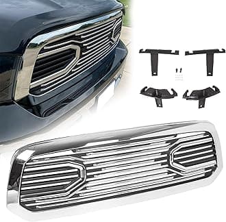 HECASA Front Horn Grille Grill Compatible with 2013-2018 Dodge RAM 1500 Replacement Shell (W/O Light) Chrome