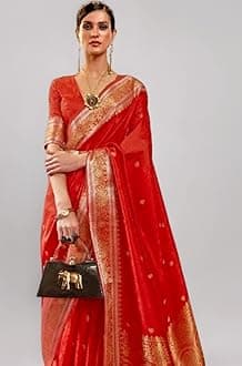 Womens Kanjivaram Silk Saree with Zari Woven Saree With Blouse Piece