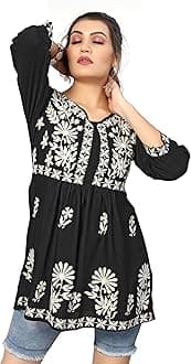 Bee M Pee Designer Short Kurti Tops for Jeans for Women I Chikankari Rayon Cotton Long Kurta Kurti for Women I Stylish wear Kurti top for Girls