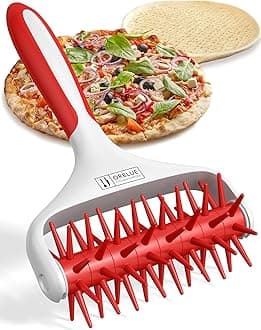 Orblue Pizza Dough Docker, Pastry Roller with Spikes, Pizza Docking Tool for Home & Commercial Kitchen - Pizza Making Accessories that Prevent Dough from Blistering, Red