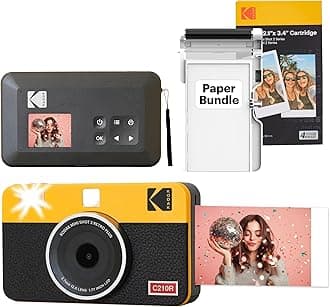 KODAK Mini Shot 2 Retro 4PASS 2-in-1 Instant Camera and Photo Printer (5.4 x 8.6 cm) + 68 Sheet Pack, Yellow