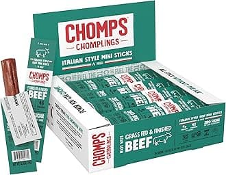 Chomps Snack Size Grass-Fed Italian Beef Jerky Snack Sticks 0.5oz 24-Pack - Keto, Paleo, Whole30, 4g Lean Meat Protein, Gluten-Free, Zero Sugar Food, Non-GMO Chomplings
