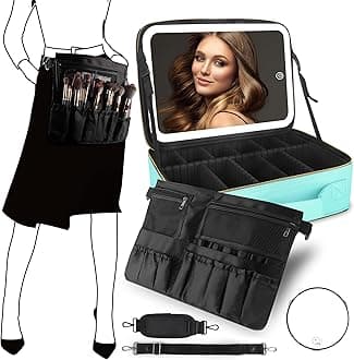 MOMIRATravel Cosmetic Train Case with Lighted Mirror 3 Color Scenarios Cosmetic Bag Organizer with Adjustable Dividers Makeup Storage for Women, Makeup Accessories & Tools Case Aqua Blue