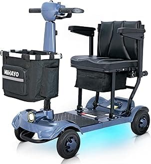 MIHAYO 4 Wheel Mobility Scooter for Seniors&Adults- 24 Miles Range, Foldable Powered Electric Wheelchair Device w/Dual 288WH Batteries, 32 L Basket, 280 lb Capacity, Compact, Blue