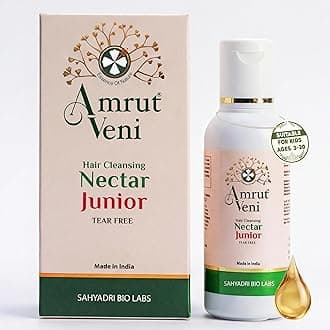 Amrutveni Hair Cleansing Junior Nectar Shampoo – Ultra-Mild Tear-Free Kids Shampoo with Silk Protein, Lotus Oil & Niacinamide. Promotes Healthy Hair Growth & Scalp Health. Hypoallergenic, Sulphate-Free & Paraben-Free Softening Cleanser, 50ML
