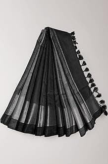 Bhagalpuri Handloom Women's Linen Slub Blend Saree with Blouse Piece