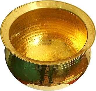Brass Handi (4 Litre Water Capacity) | Mirror Finish Bowl | Light Weight Brass Cookware | Utensils for Kitchen Cooking Pot | Indian Kitchenware | Gift for Home Chefs