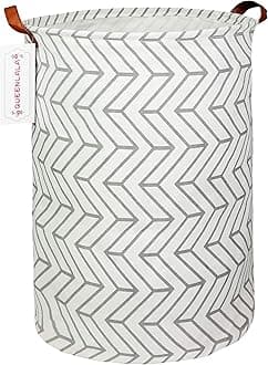QUEENLALA Large Storage Basket,Laundry Hamper/Bathroom/Home Decor/Collapsible Round Storage Bin,Boys and Girls Hamper/Boxes/Clothing(Gray Geometry)