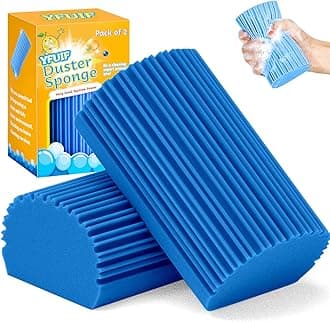 2-Pack Damp Clean Duster Sponge, Magic Sponge Eraser Baseboard Cleaner Tool, Dusters for Cleaning Blinds, Glass, Vents, Railings, Mirrors,Window Track Grooves and Faucets