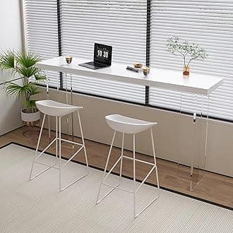 Bar Table - Industrial Counter Height Kitchen Dining Table with Acrylic Base, Rectangular Outdoor Rustic Tall Counter Height Table for Bistro and Cafe