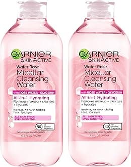 Micellar Water with Rose Water and Glycerin, Hydrating Facial Cleanser & Makeup Remover, For All Skin Types, Vegan, Cruelty Free, 13.5 Fl Oz (400mL), 2 Count