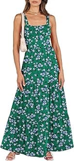 ANRABESS Women's Summer Casual Long Maxi Beach Vacation Dresses Sleeveless Square Neck Flowy Tiered Sun Dress with Pockets