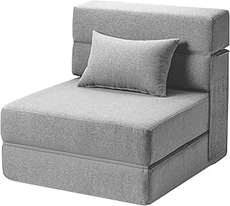 SUYOLS Folding Sofa Bed with Pillow- Convertible Chair Floor Couch & Sleeping Mattress, Foldable Memory Foam Sleeper for Living Room/Dorm/Guest Room/Home Office/Apartment/Loft, Single26, Light Gray