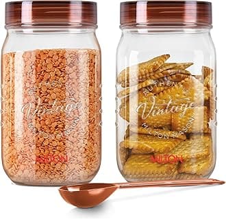 MILTON Vintage Pet Jar Set of 2, 2 Litres Each, Transparent | Food Grade | Air Tight | BPA Free | Food Storage Container
