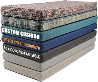Custom Size Bench Cushions,Bench Cushions for Indoor Furniture with Non-Slip Bottom/Piping/Straps,Outdoor Waterproof Patio Bench Cushion,Premium 70D High-Resilience Foam(100+ Color,Custom Any Size)