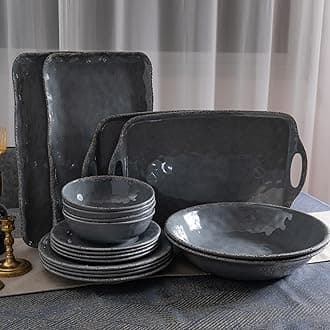 Large Vintage Melamine Serving Platter, Set of 2, 17x10 Inch Melamine Rectangular Serving Platter and Trays .Cool Gray