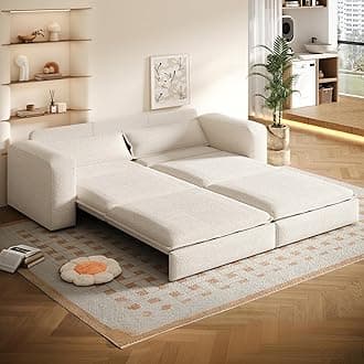 93" King Size Sofa Bed, Pull Out Sleeper Sofa Bed, Modern 3-in-1 Convertible Sleeper Couch, Comfy 3 Seat Pullout Teddy Couch for Living Room, Bedroom, Apartment (Beige)