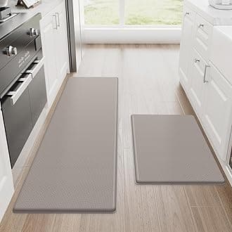 Kitchen Mats, 2PCS Kitchen Rugs, Cushioned Anti Fatigue Kitchen Mats for Floor, Non-Slip Standing Desk Mat, Waterproof Kitchen Rug Set for Kitchen, Floor, Office, 17.3"x30"+17.3"x47", Khaki
