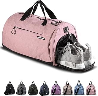 Fitgriff® Gym Bag for Men & Women with Shoe & Wet Compartment - Duffle Bag for Travel, Sports, Fitness & Workout, Pink, 23 x 12 x 12″ (Medium), Sporty