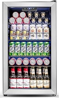 - 3.2 Cu.Ft Mini Fridge with Glass Door - 126 Can Beverage Refrigerator Cooler for Drink Beer Wine Soda, Small Refrigerator for Bedroom Office Bar Dorm, 4 Adjustable Shelves, Silver