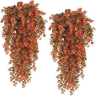 RECUTMS Artificial Fall Flowers Artificial Hanging Plants Faux Autumn Plants Faux Hanging Plants Fake for Indoor Outdoors,No Basket (Orange)