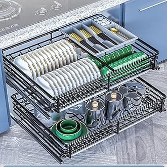 IMPREC Slide Pull Out Drawers, Double Tier Roll Out Wire Basket Drawers Kitchen Cabinet Slide Out Storage Pot And Pan For Kitchen (Color : Noir, Size : 700)