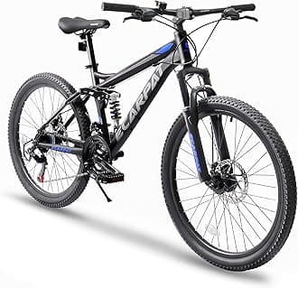 Ecarpat 24/26/27.5 Inch Wheel Mountain Bike, 21 Speed MTB Bike with Full Suspension, Steel Frame and Dual Disc Brakes, Adult Mens Outdoor Cycling Mountain Bicycle